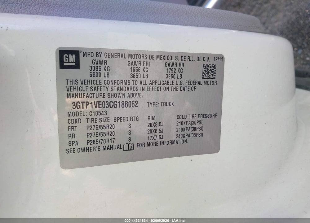 2012 GMC SIERRA 1500 SLE VIN: 3GTP1VE03CG188062