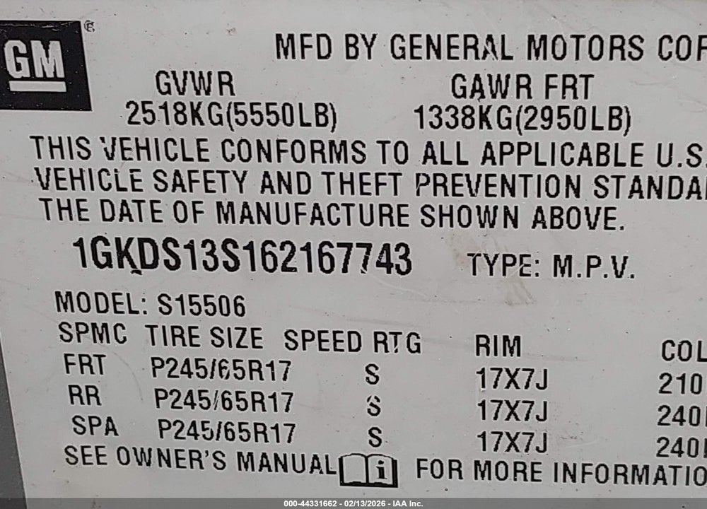 2006 GMC ENVOY SLT VIN: 1GKDS13S162167743