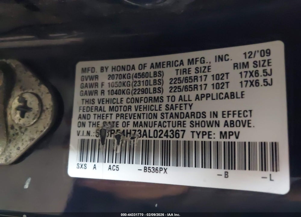 2010 HONDA CR-V EX-L VIN: 5J6RE4H73AL024367