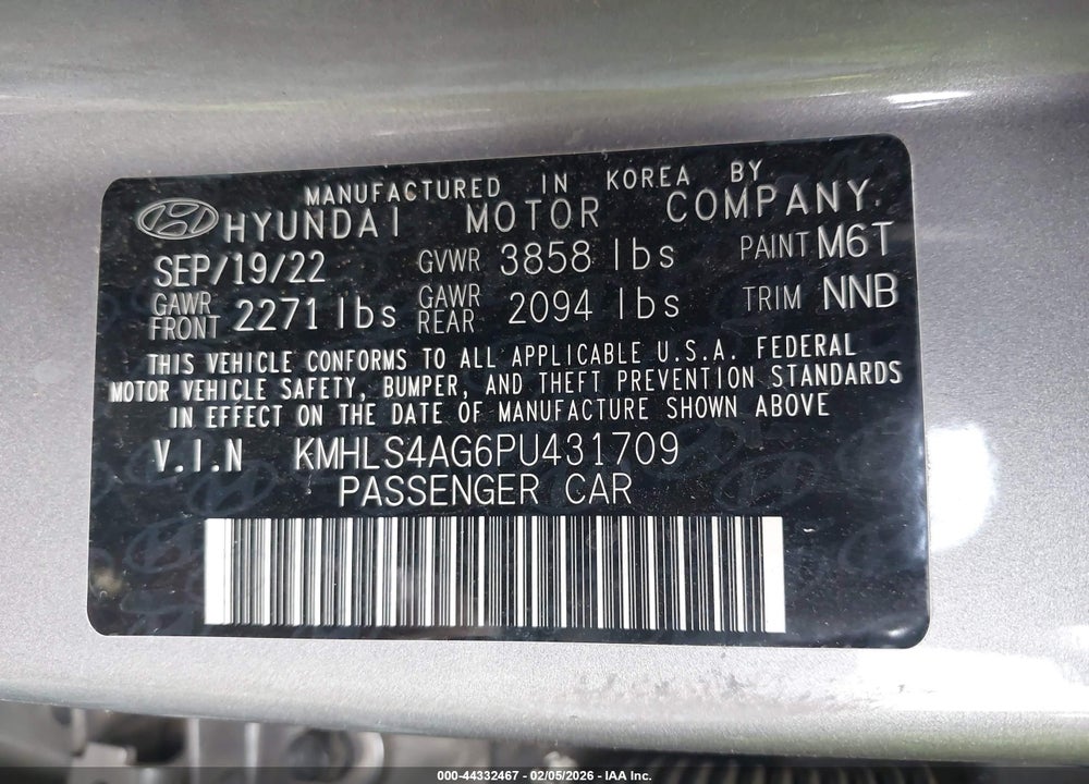2023 HYUNDAI ELANTRA SEL VIN: KMHLS4AG6PU431709