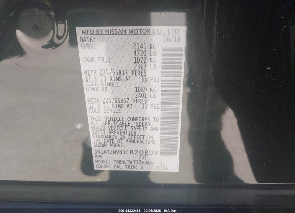 2018 NISSAN ROGUE SV VIN: 5N1AT2MV8JC820898