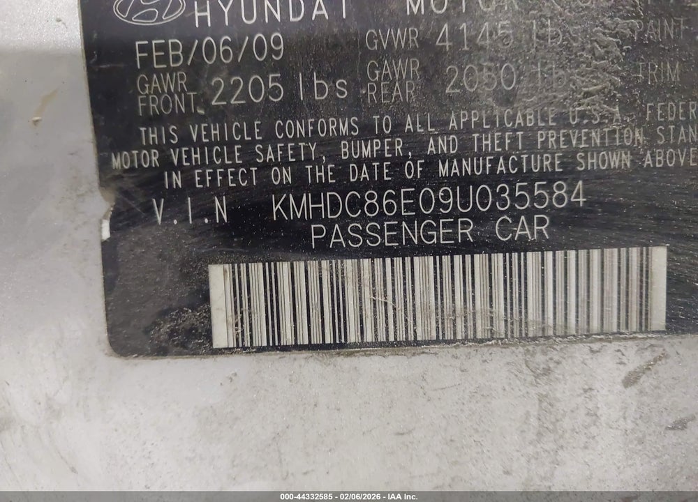 2009 HYUNDAI ELANTRA TOURING VIN: KMHDC86E09U035584