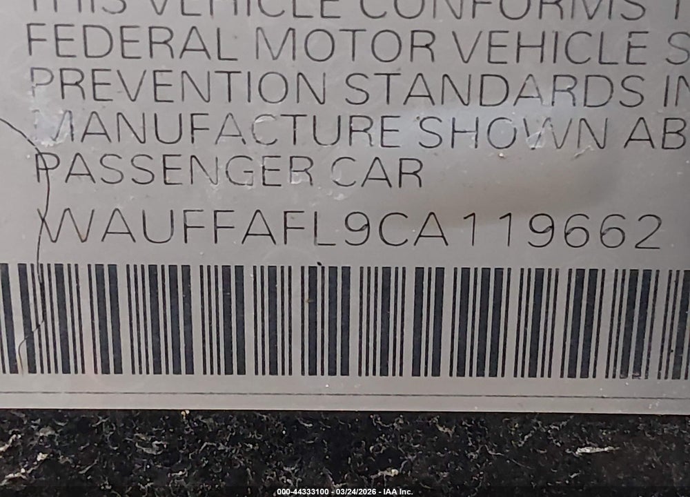 2012 AUDI A4 2.0T PREMIUM VIN: WAUFFAFL9CA119662