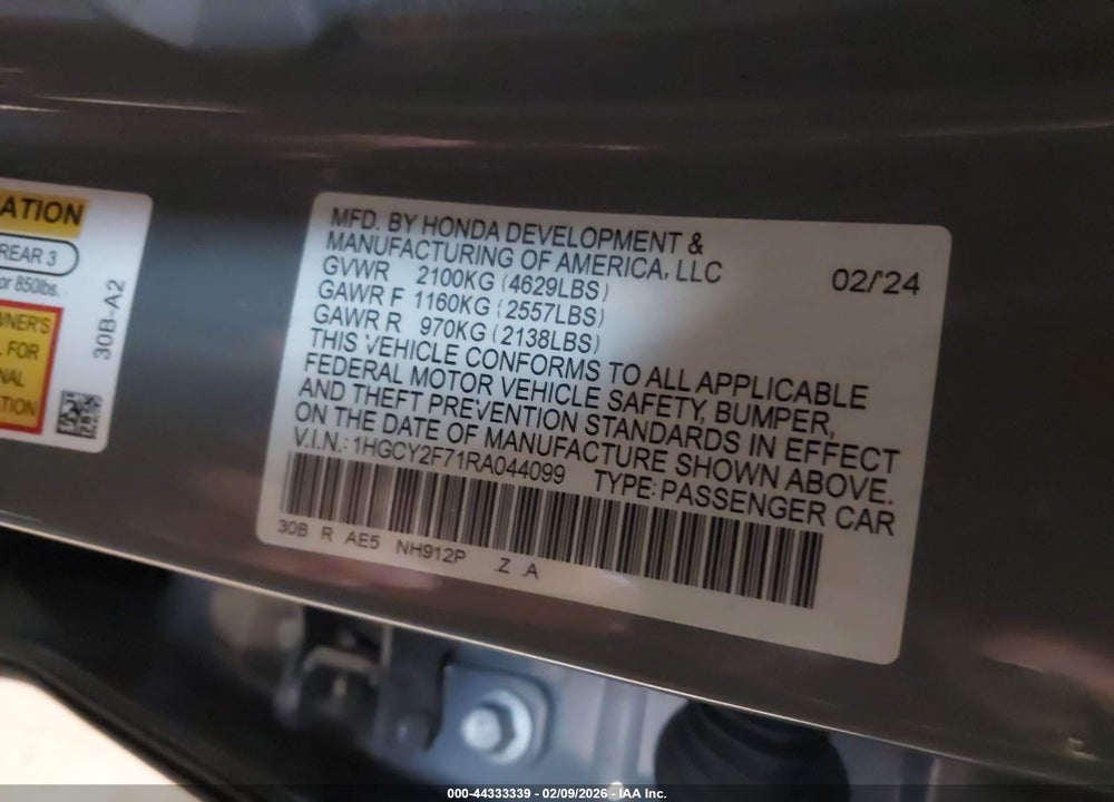 2024 HONDA ACCORD HYBRID SPORT-L VIN: 1HGCY2F71RA044099