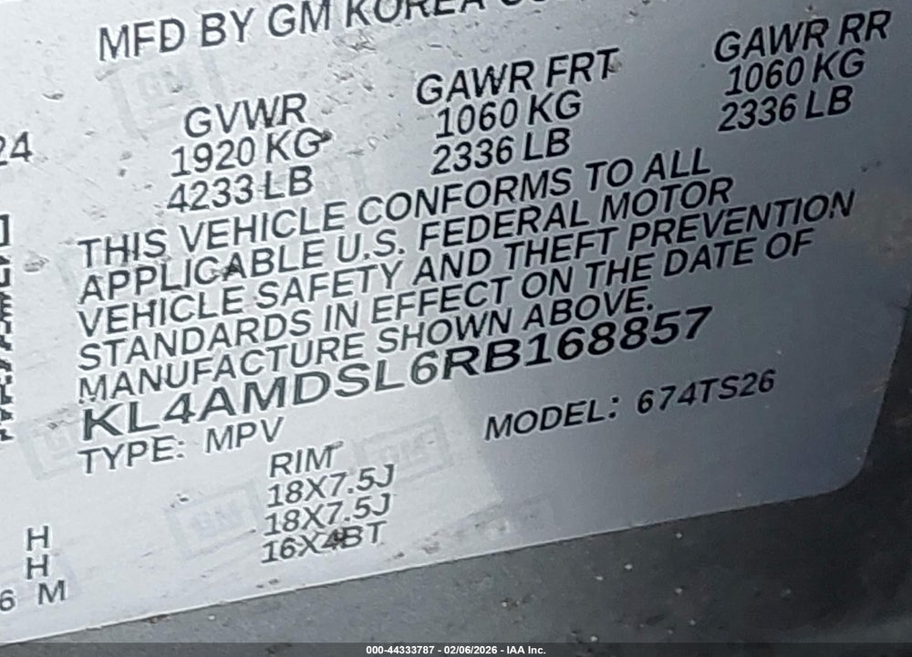 2024 BUICK ENCORE GX SPORT TOURING FWD VIN: KL4AMDSL6RB168857