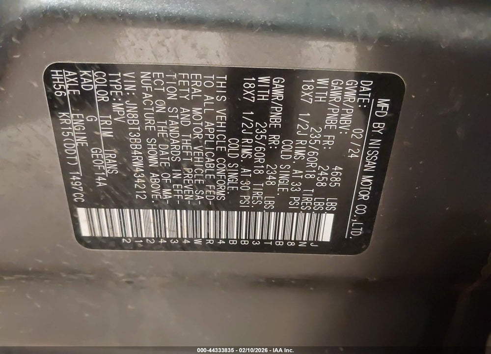 2024 NISSAN ROGUE SV INTELLIGENT AWD VIN: JN8BT3BB4RW434212