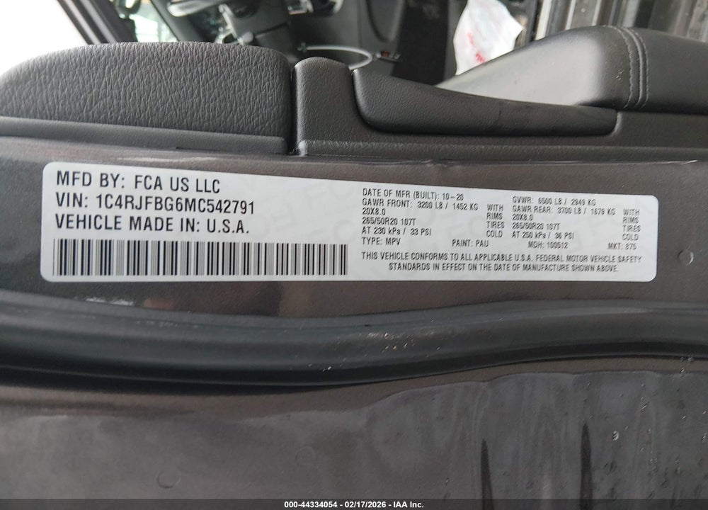 2021 JEEP GRAND CHEROKEE LIMITED 4X4 VIN: 1C4RJFBG6MC542791