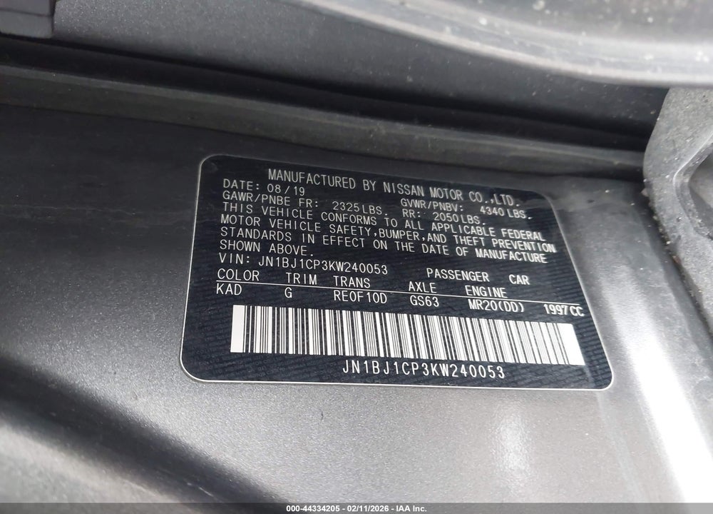 2019 NISSAN ROGUE SPORT S VIN: JN1BJ1CP3KW240053