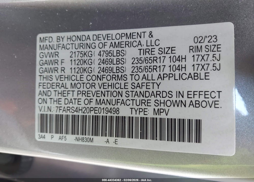 2023 HONDA CR-V LX AWD VIN: 7FARS4H20PE019498