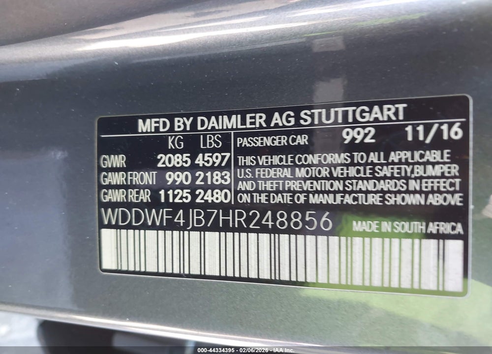 2017 MERCEDES-BENZ C 300 VIN: WDDWF4JB7HR248856