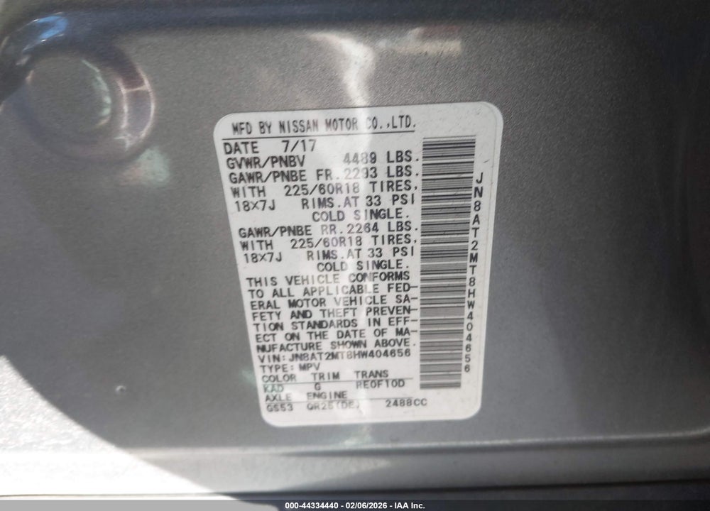 2017 NISSAN ROGUE SL VIN: JN8AT2MT8HW404656