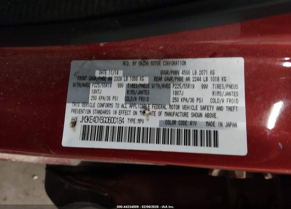 2016 MAZDA CX-5 GRAND TOURING VIN: JM3KE4DY6G0600184