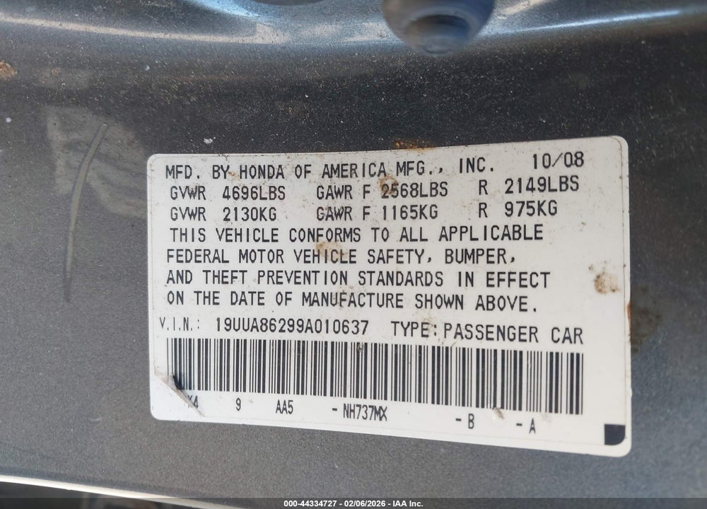 2009 ACURA TL 3.5 VIN: 19UUA86299A010637