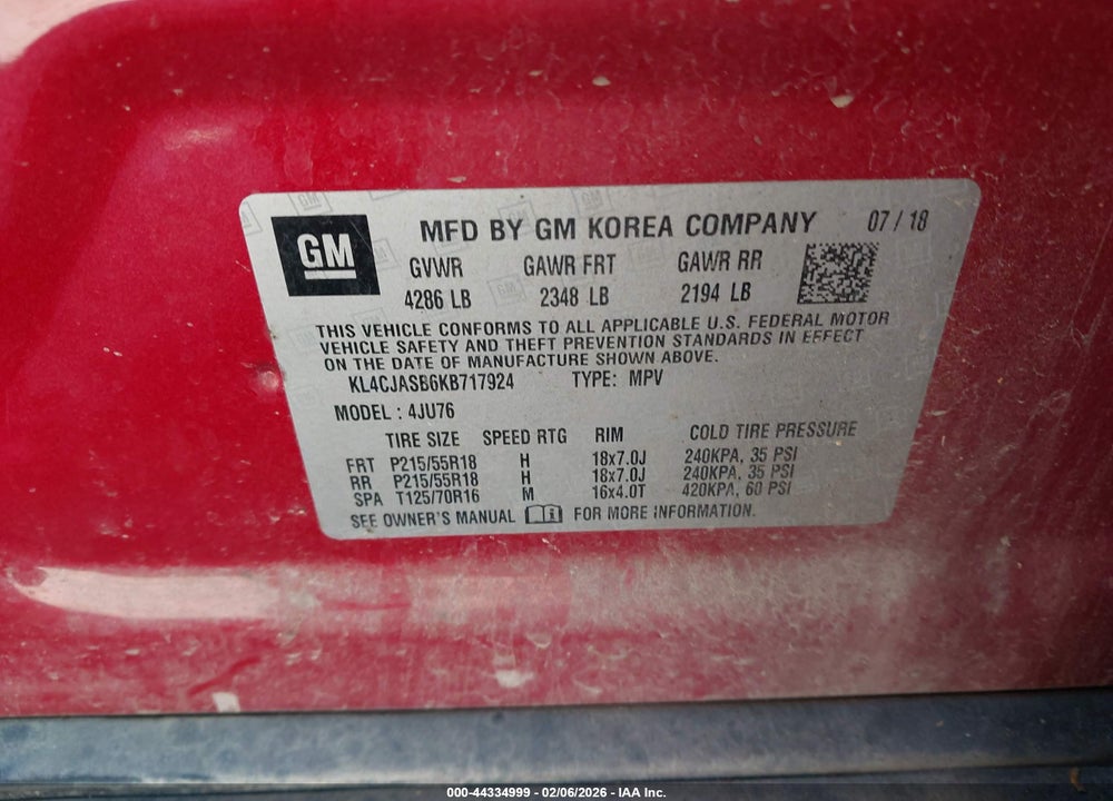 2019 BUICK ENCORE FWD PREFERRED VIN: KL4CJASB6KB717924