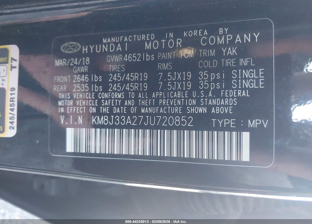 2018 HYUNDAI TUCSON LIMITED VIN: KM8J33A27JU720852