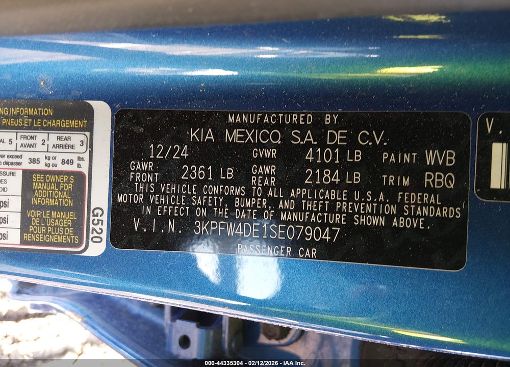 2025 KIA K4 GT-LINE VIN: 3KPFW4DE1SE079047
