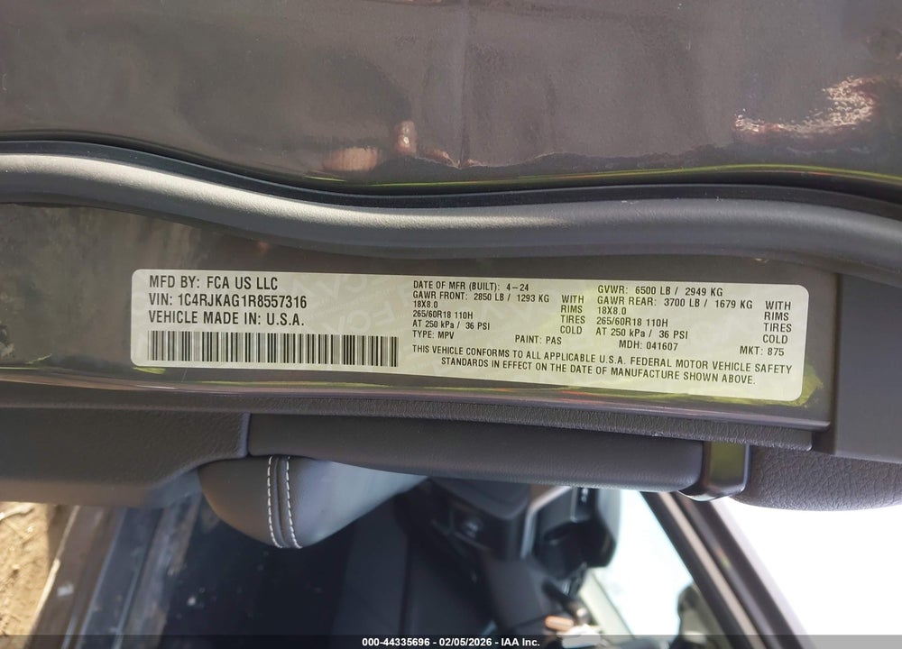 2024 JEEP GRAND CHEROKEE L ALTITUDE 4X4 VIN: 1C4RJKAG1R8557316