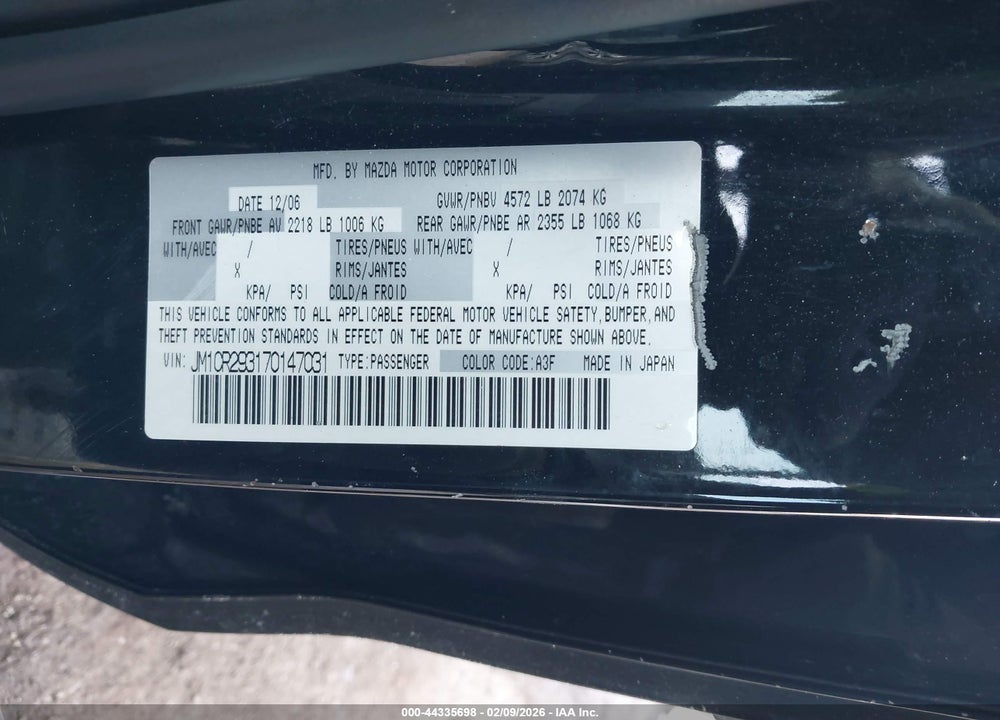 2007 MAZDA 5 SPORT VIN: JM1CR293170147031