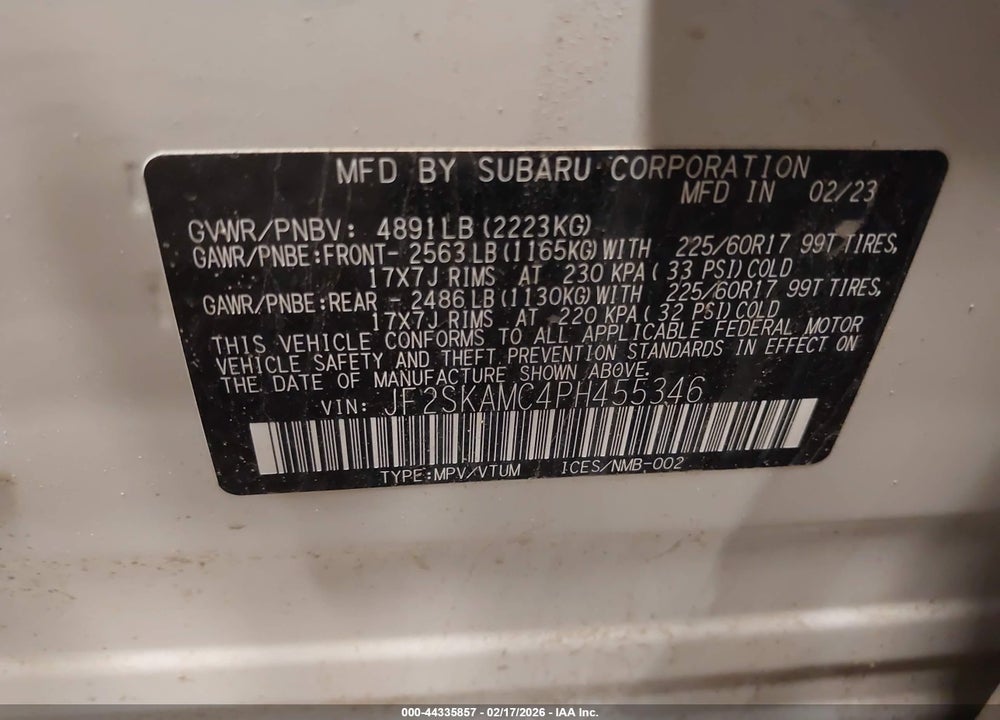 2023 SUBARU FORESTER WILDERNESS VIN: JF2SKAMC4PH455346