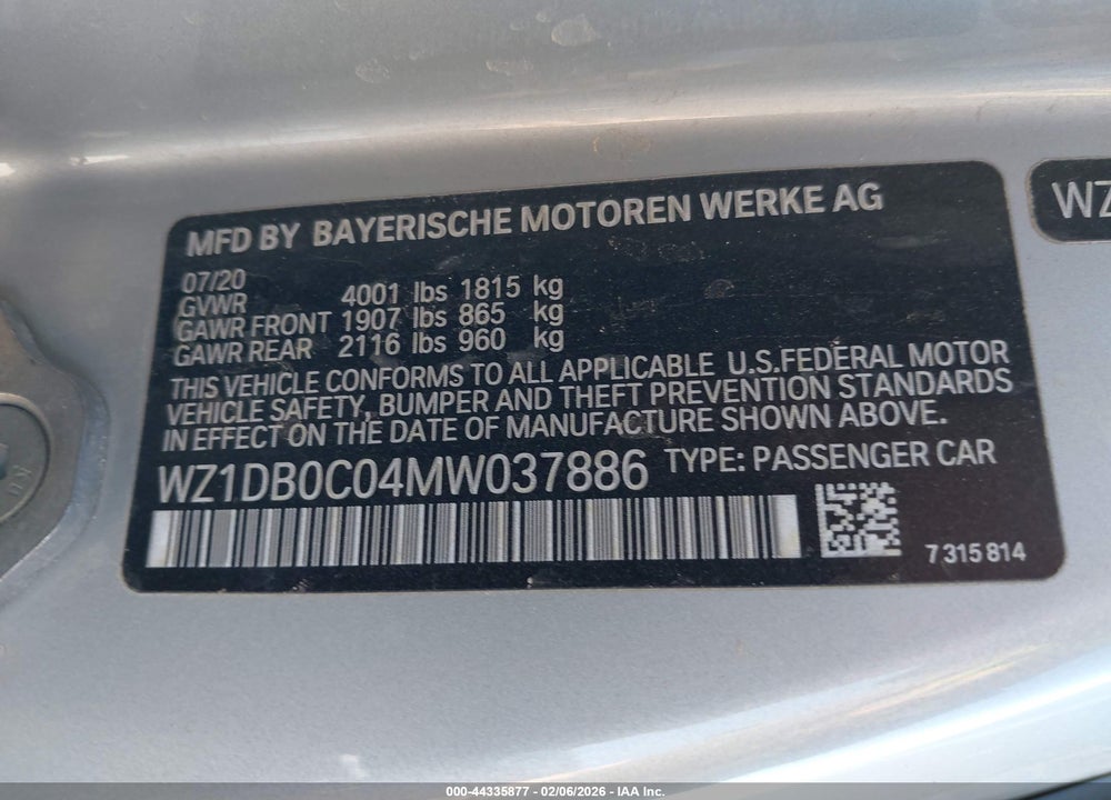 2021 TOYOTA GR SUPRA 3.0 PREMIUM VIN: WZ1DB0C04MW037886