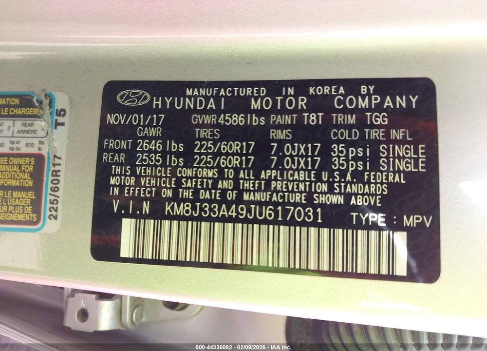 2018 HYUNDAI TUCSON SEL VIN: KM8J33A49JU617031