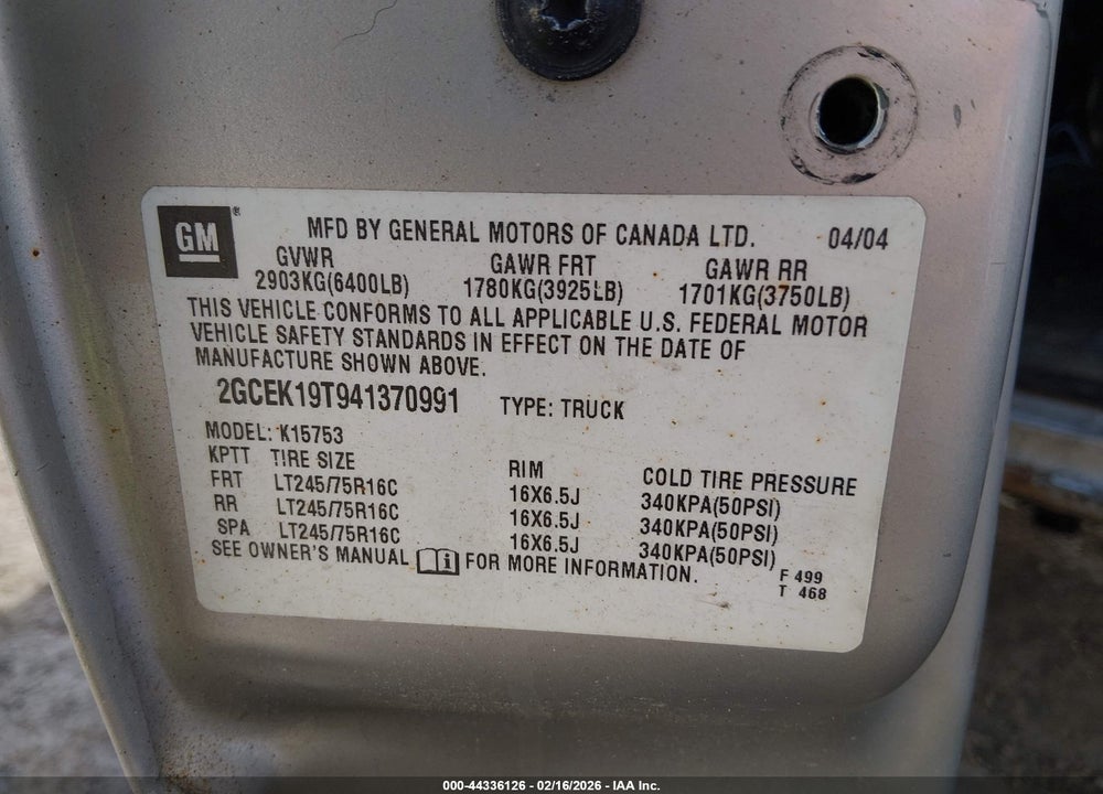 2004 GMC SIERRA 2500HD SLE VIN: 1GTHK29254E373833