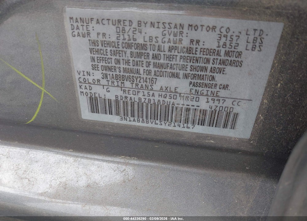 2025 NISSAN SENTRA S VIN: 3N1AB8BV6SY214167