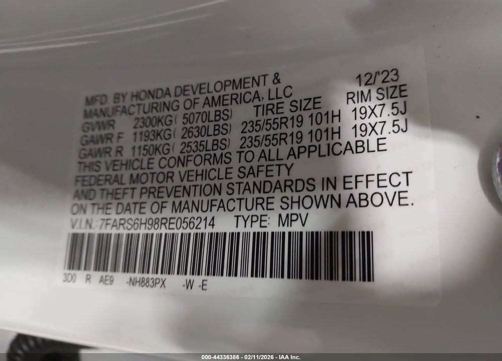 2024 HONDA CR-V HYBRID SPORT TOURING VIN: 7FARS6H98RE056214