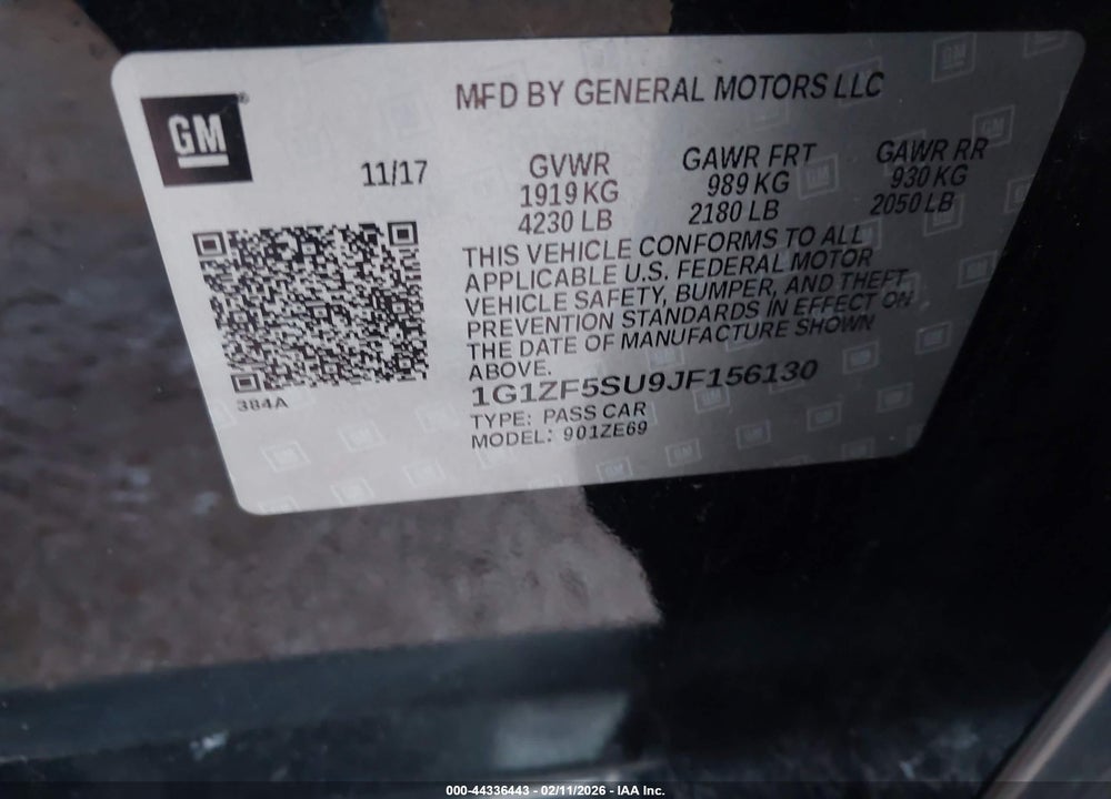 2018 CHEVROLET MALIBU HYBRID VIN: 1G1ZF5SU9JF156130
