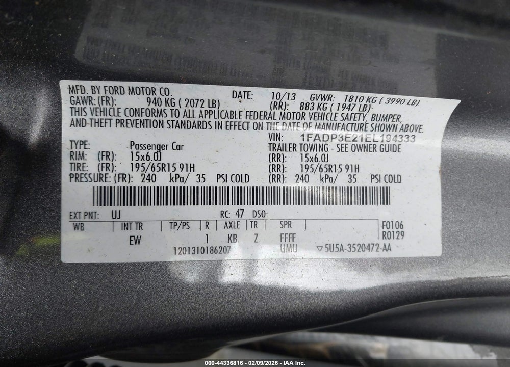 2014 FORD FOCUS S VIN: 1FADP3E21EL194333