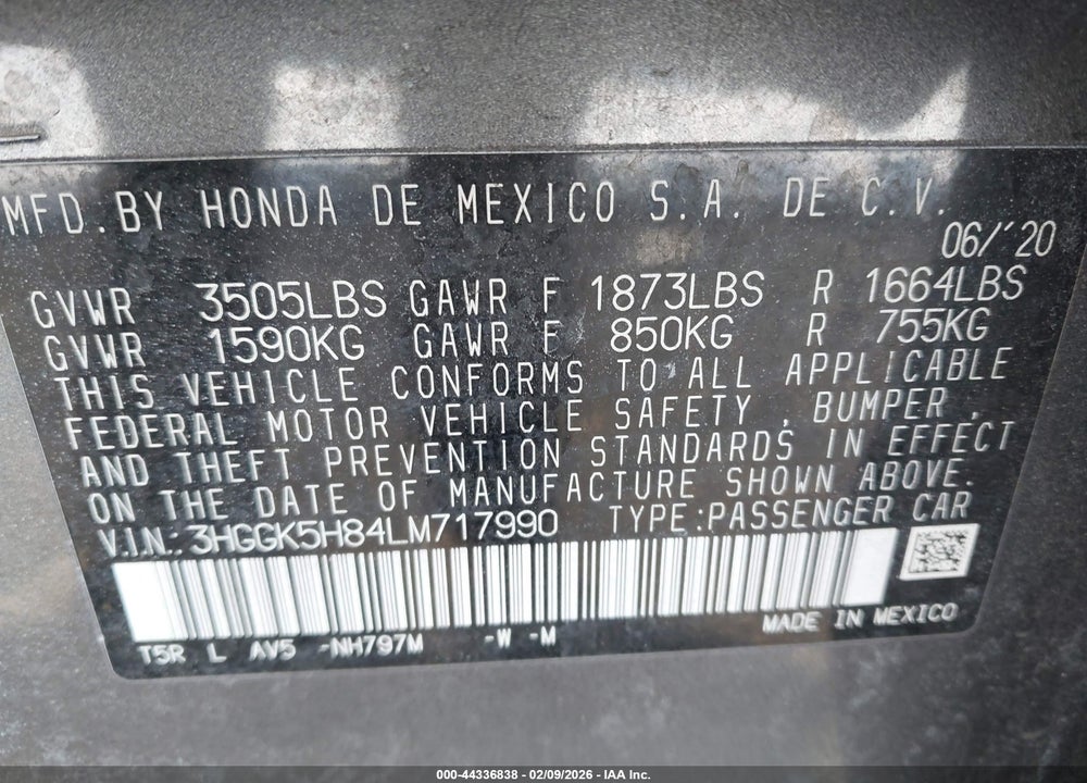 2020 HONDA FIT EX VIN: 3HGGK5H84LM717990