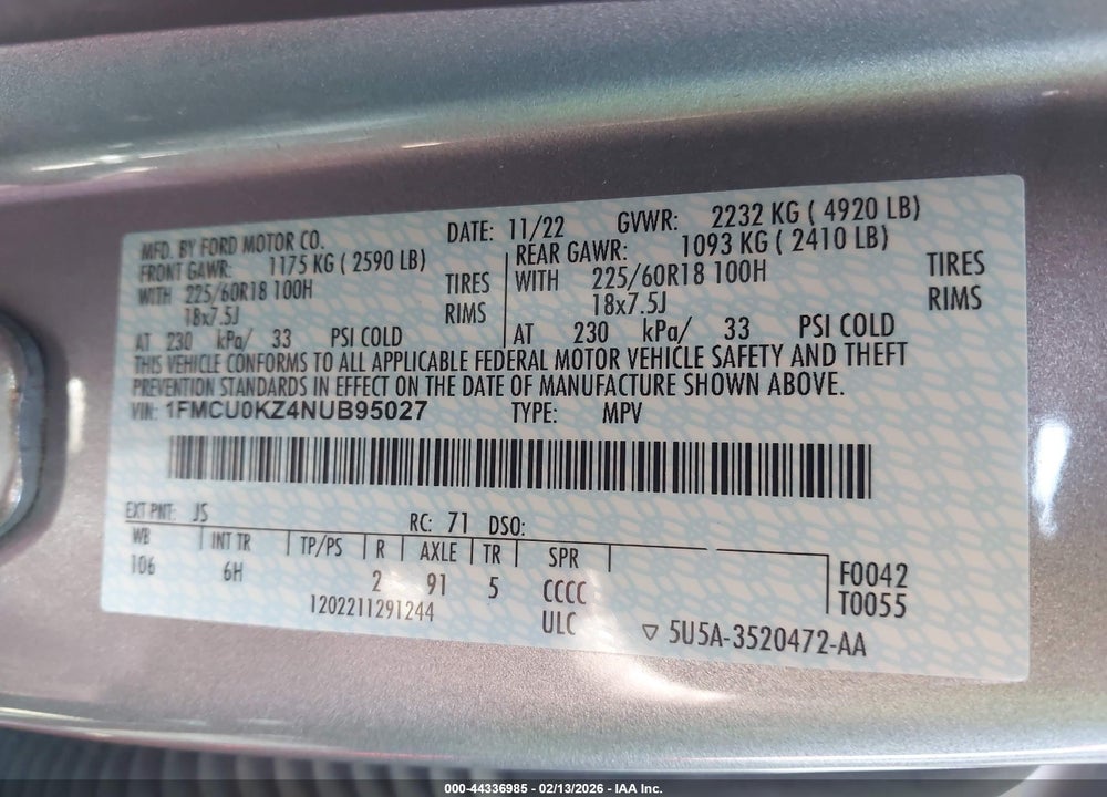 2022 FORD ESCAPE SEL PLUG-IN HYBRID VIN: 1FMCU0KZ4NUB95027