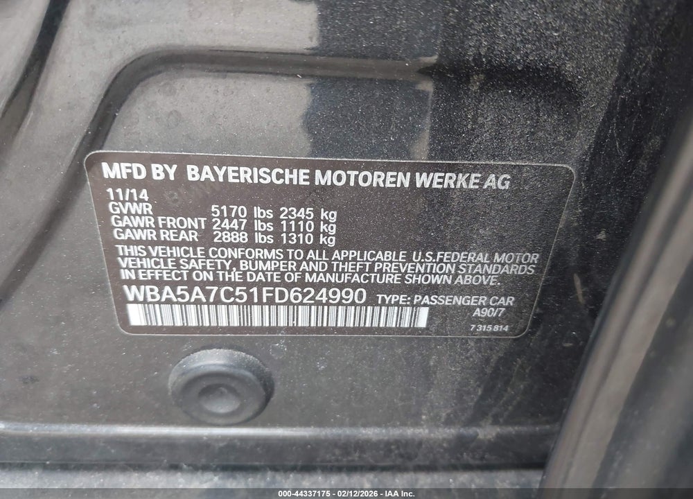 2015 BMW 528I XDRIVE VIN: WBA5A7C51FD624990