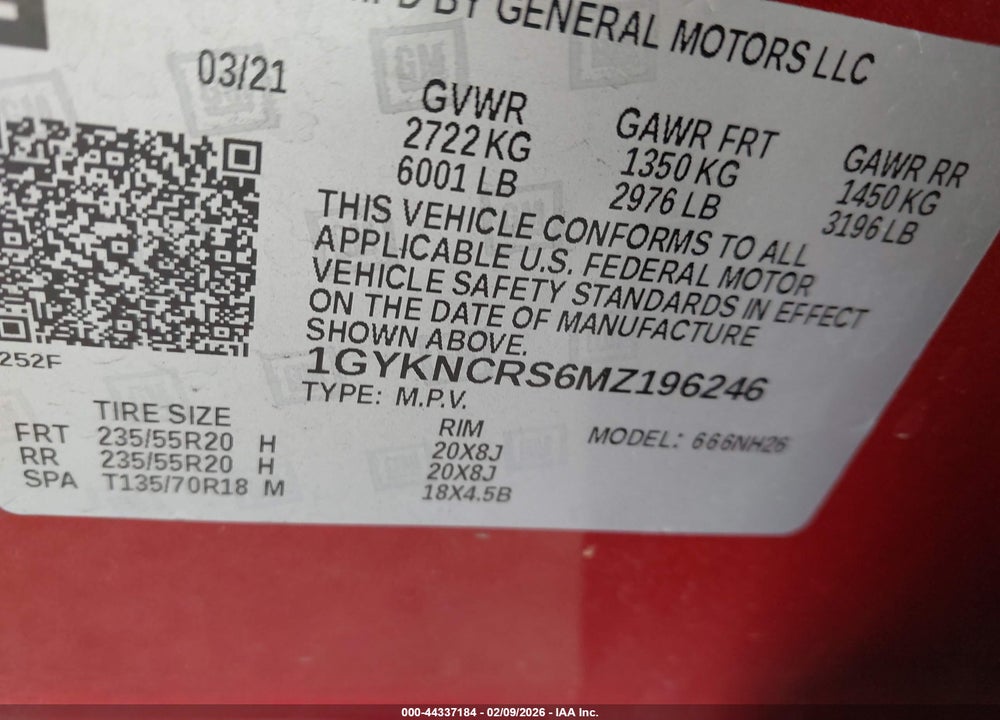 2021 CADILLAC XT5 FWD PREMIUM LUXURY VIN: 1GYKNCRS6MZ196246