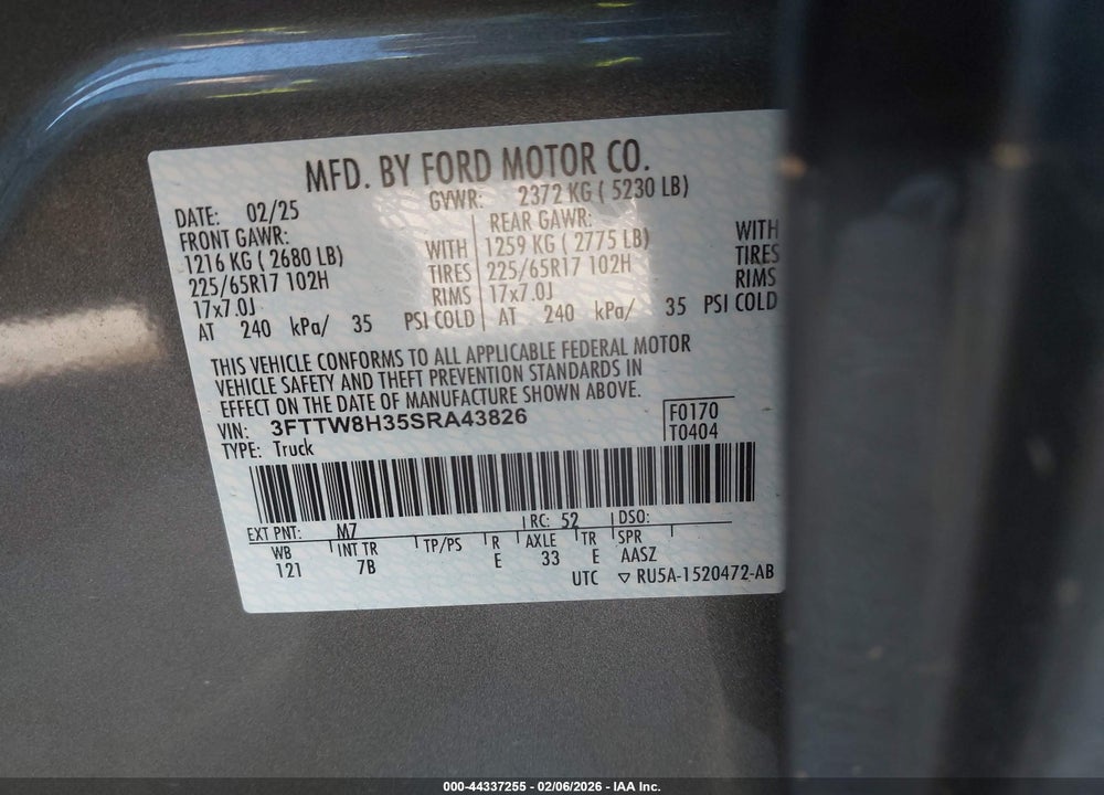 2025 FORD MAVERICK XLT VIN: 3FTTW8H35SRA43826