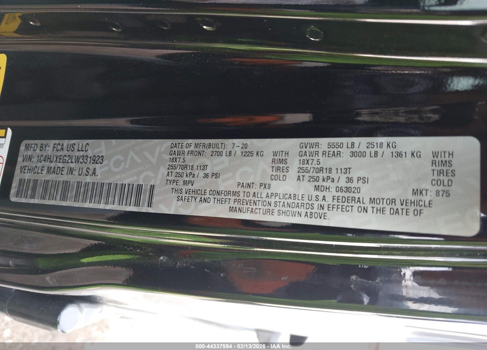 2020 JEEP WRANGLER UNLIMITED SAHARA 4X4 VIN: 1C4HJXEG2LW331923