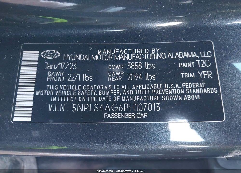 2023 HYUNDAI ELANTRA SEL VIN: 5NPLS4AG6PH107013