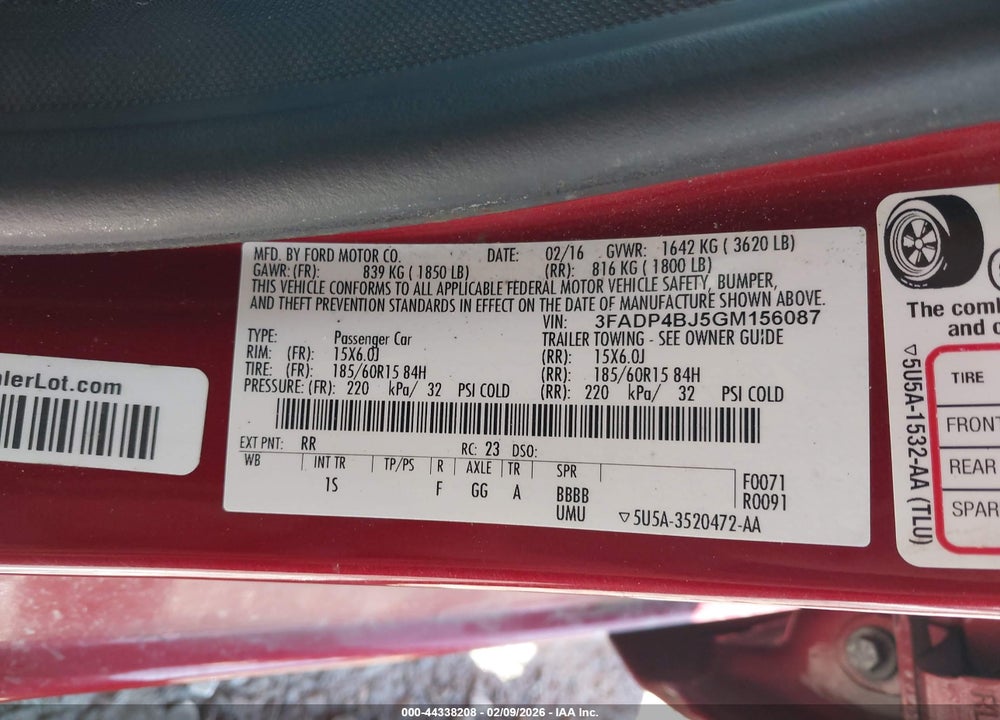 2016 FORD FIESTA SE VIN: 3FADP4BJ5GM156087