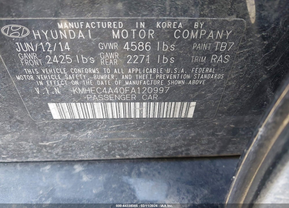 2015 HYUNDAI SONATA HYBRID LIMITED VIN: KMHEC4A40FA120997