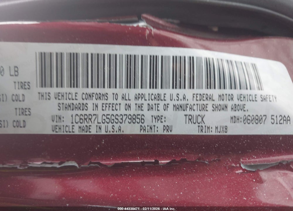 2016 RAM 1500 OUTDOORSMAN VIN: 1C6RR7LG5GS379856