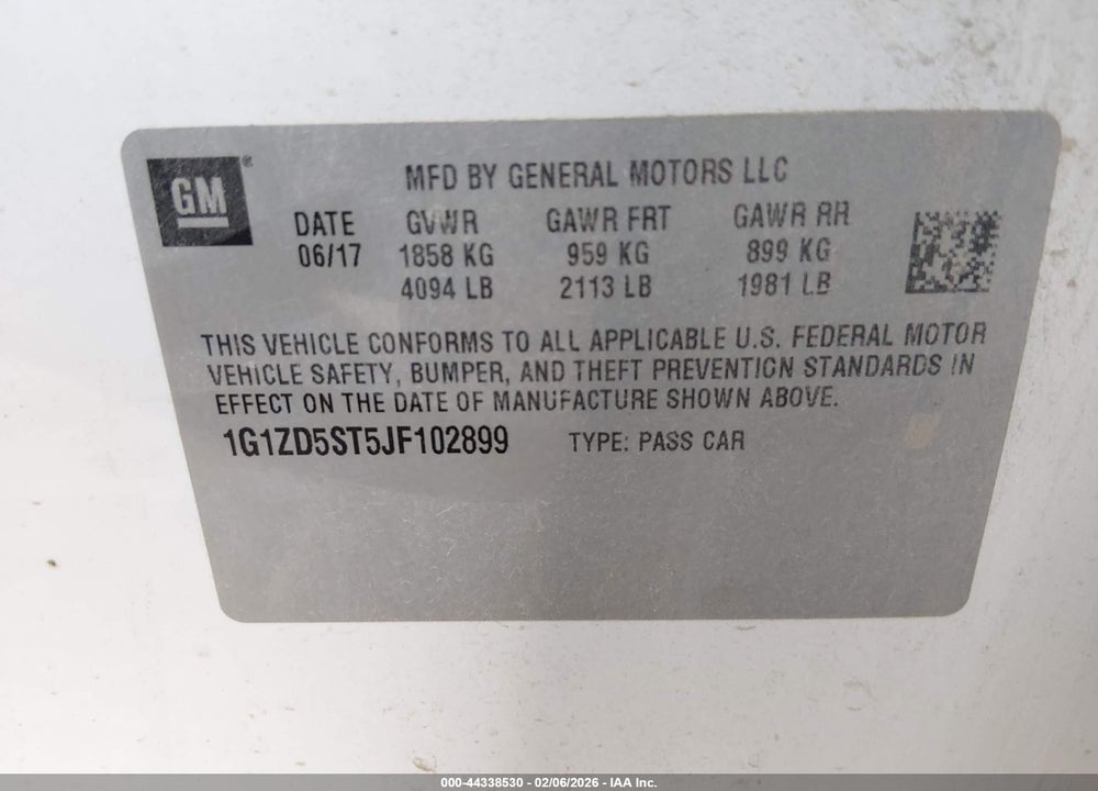 2018 CHEVROLET MALIBU LT VIN: 1G1ZD5ST5JF102899
