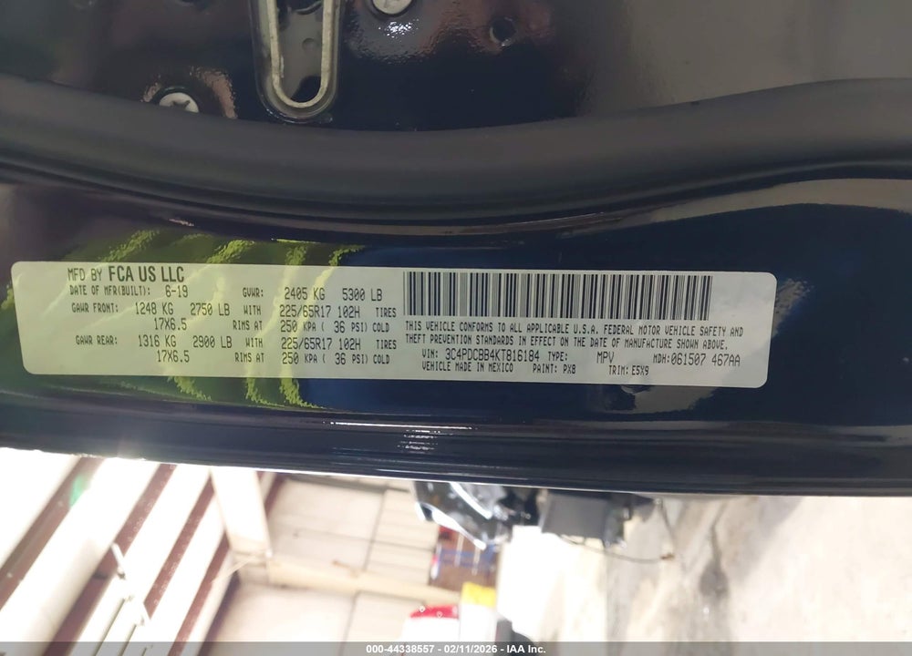 2019 DODGE JOURNEY SE VIN: 3C4PDCBB4KT816184