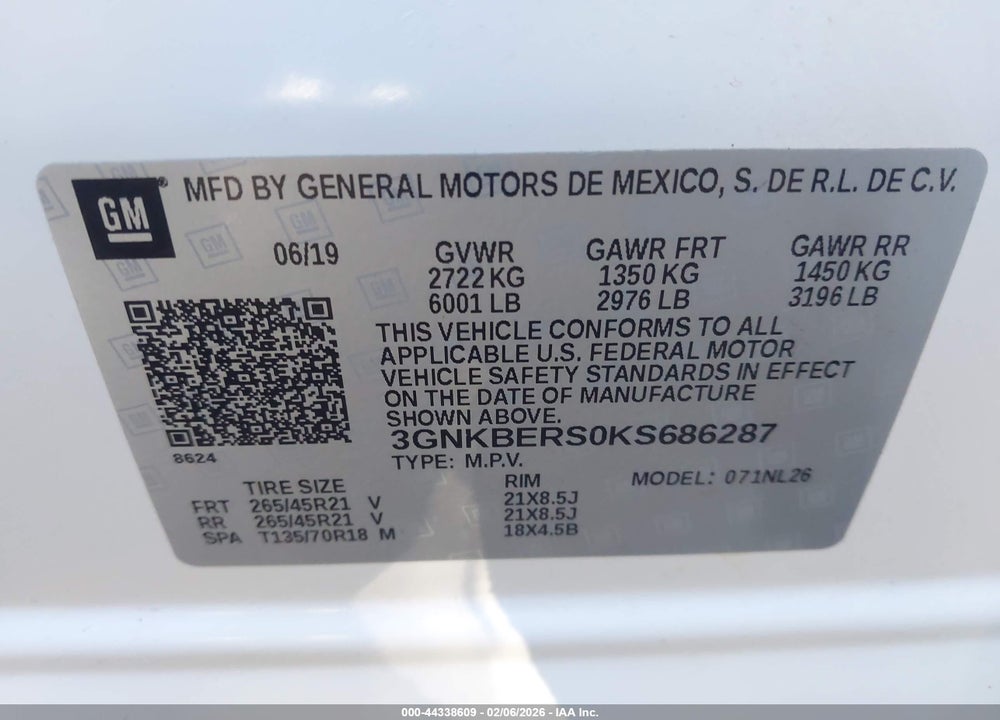 2019 CHEVROLET BLAZER RS VIN: 3GNKBERS0KS686287
