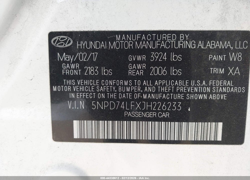 2018 HYUNDAI ELANTRA SE VIN: 5NPD74LFXJH226233