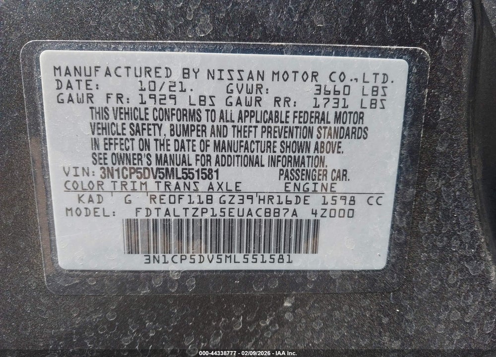 2021 NISSAN KICKS SR XTRONIC CVT VIN: 3N1CP5DV5ML551581
