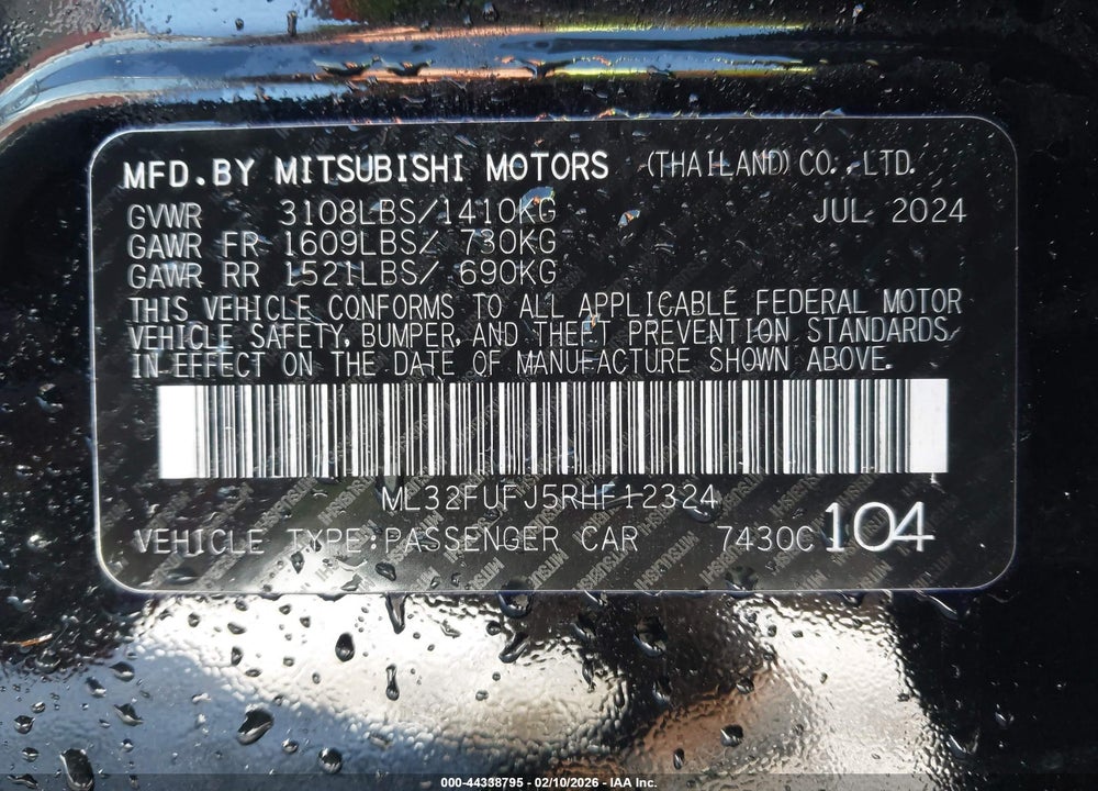 2024 MITSUBISHI MIRAGE G4 BLACK EDITION VIN: ML32FUFJ5RHF12324