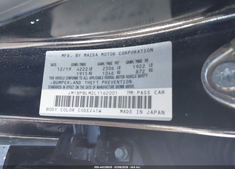 2020 MAZDA 3 VIN: JM1BPBLM2L1162001
