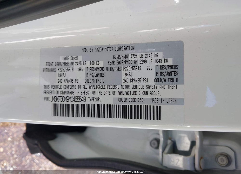 2021 MAZDA CX-5 GRAND TOURING VIN: JM3KFBDM9M0465549
