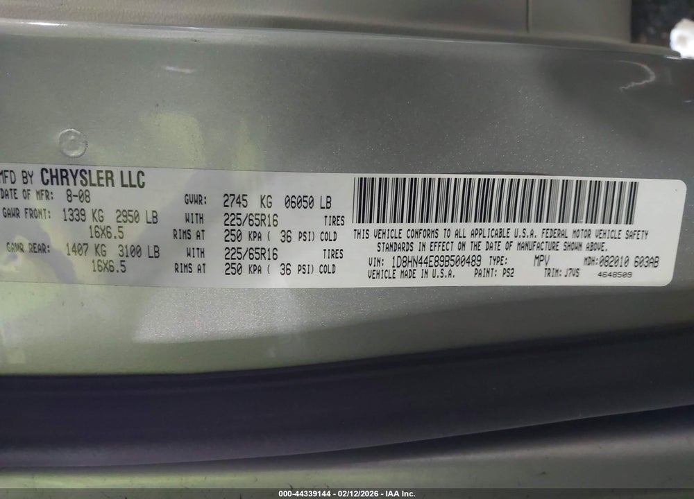 2009 DODGE GRAND CARAVAN SE VIN: 1D8HN44E89B500489
