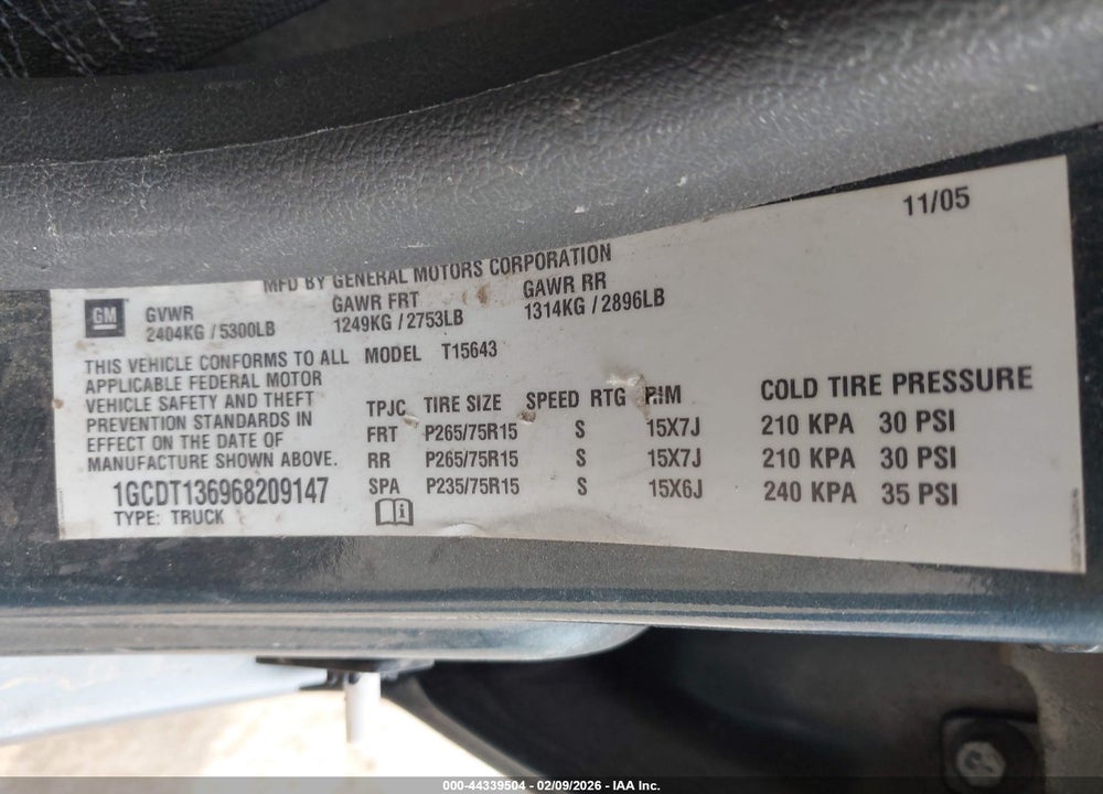 2006 CHEVROLET COLORADO LT VIN: 1GCDT136968209147